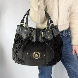 Y2K Juicy Couture Dark Brown Velour Lamb Leather Bag Purse